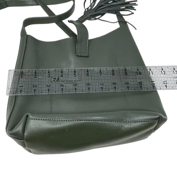 S-Zone Leather Hobo Style Purse Tassel Insert Olive Green - Picture 6 of 7